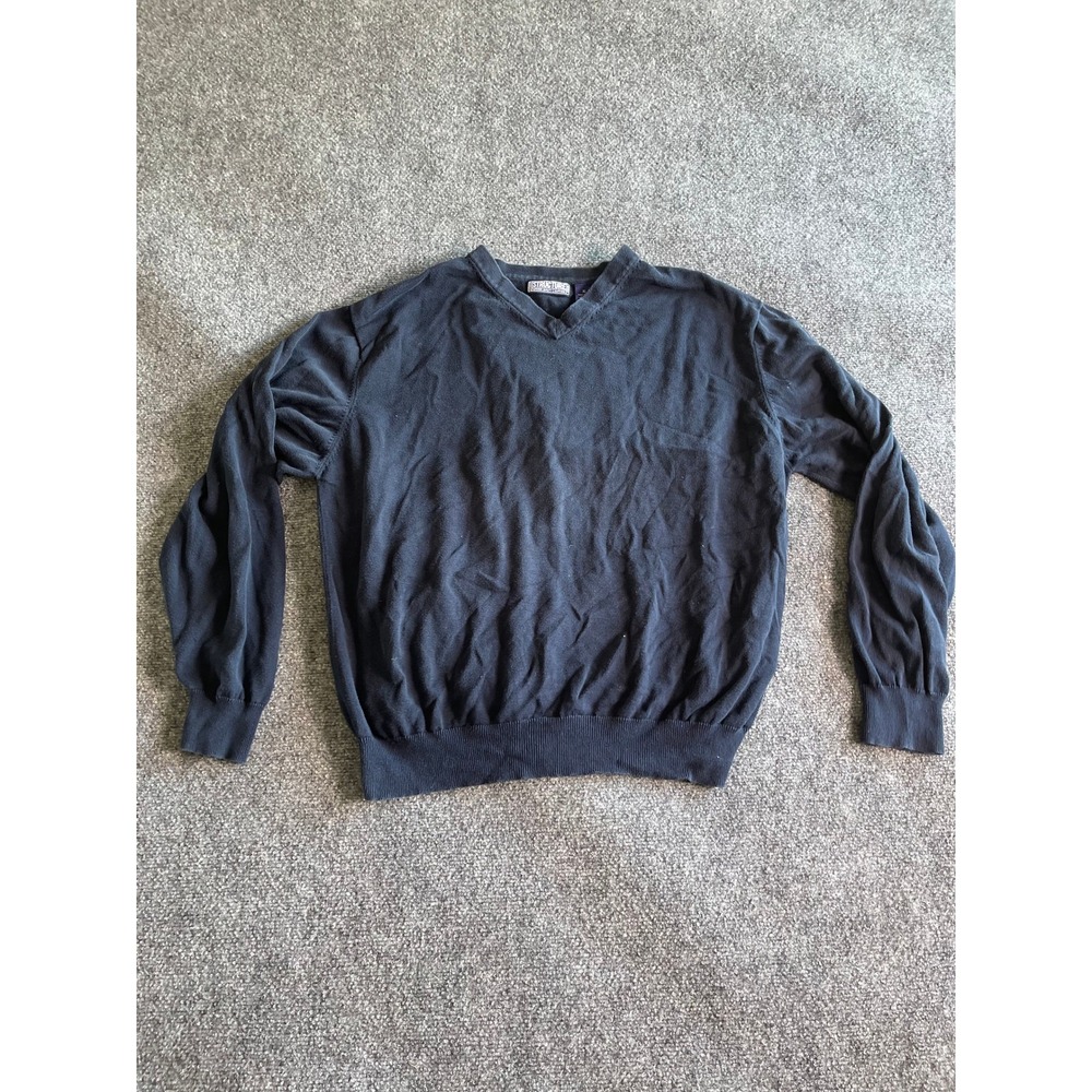 Structure Mens V-Neck Sweater XL Black 100% Cotton Vintage 90s‎ Long Sleeve Knit